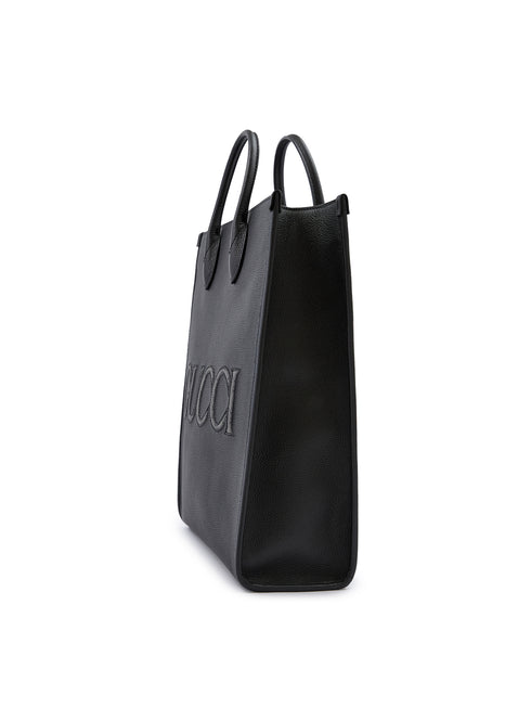 Gucci Black Leather Logo Medium Tote Bag